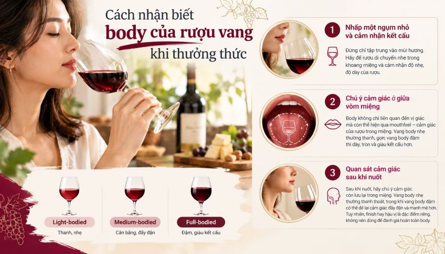 Cách nhận biết body rượu vang